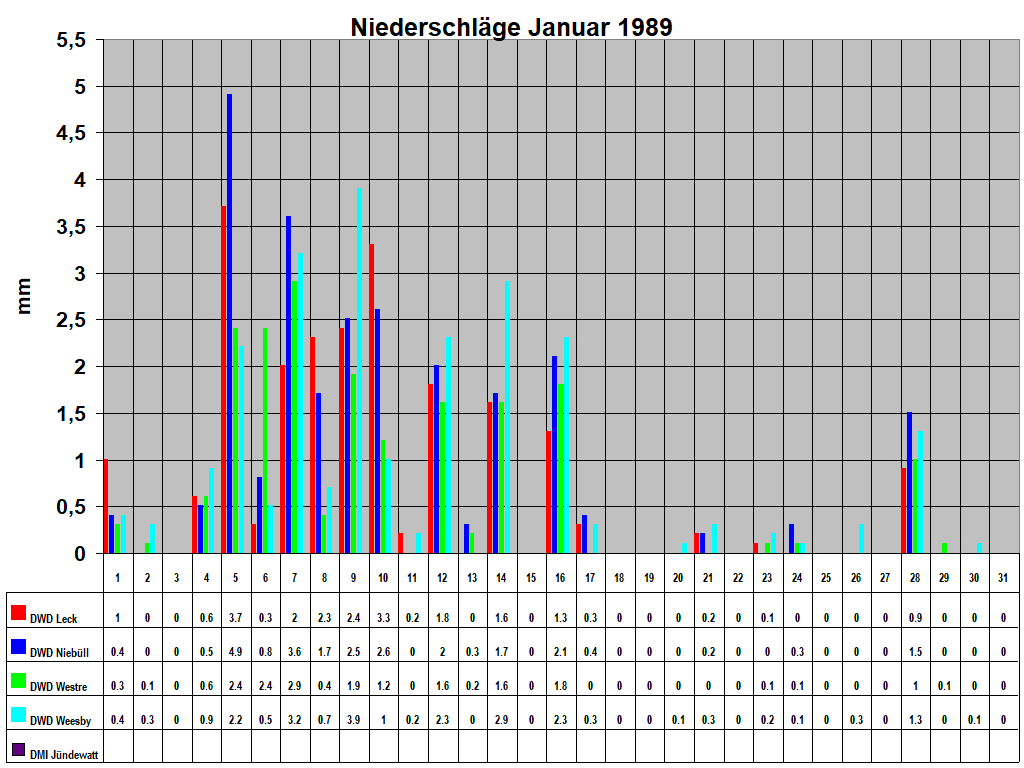 Niederschl�ge Januar 1989