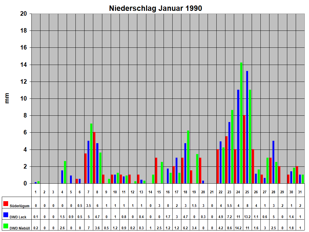 Niederschlag Januar 1990