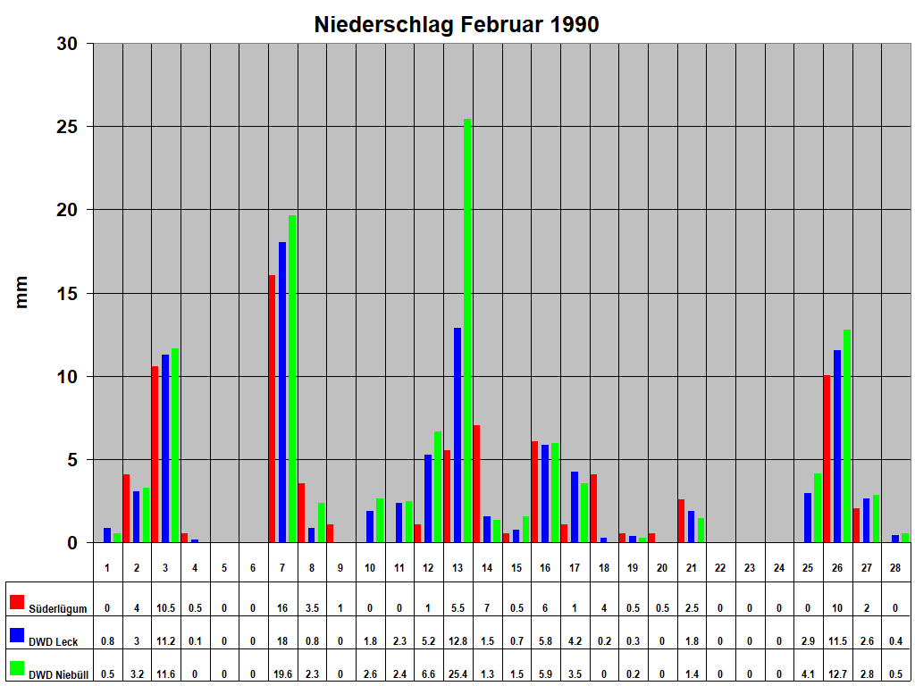 Niederschlag Februar 1990