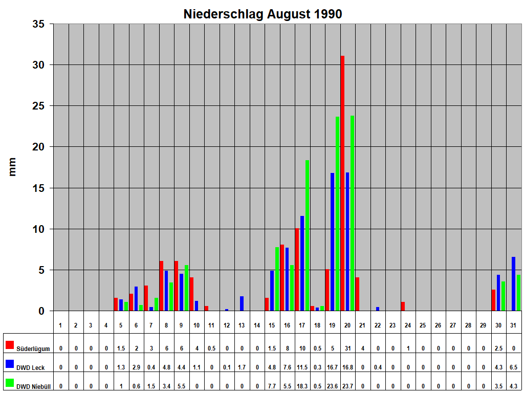 Niederschlag August 1990