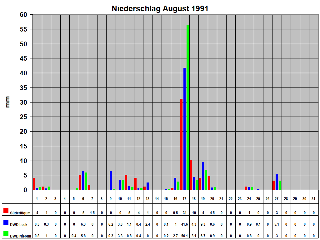 Niederschlag August 1991