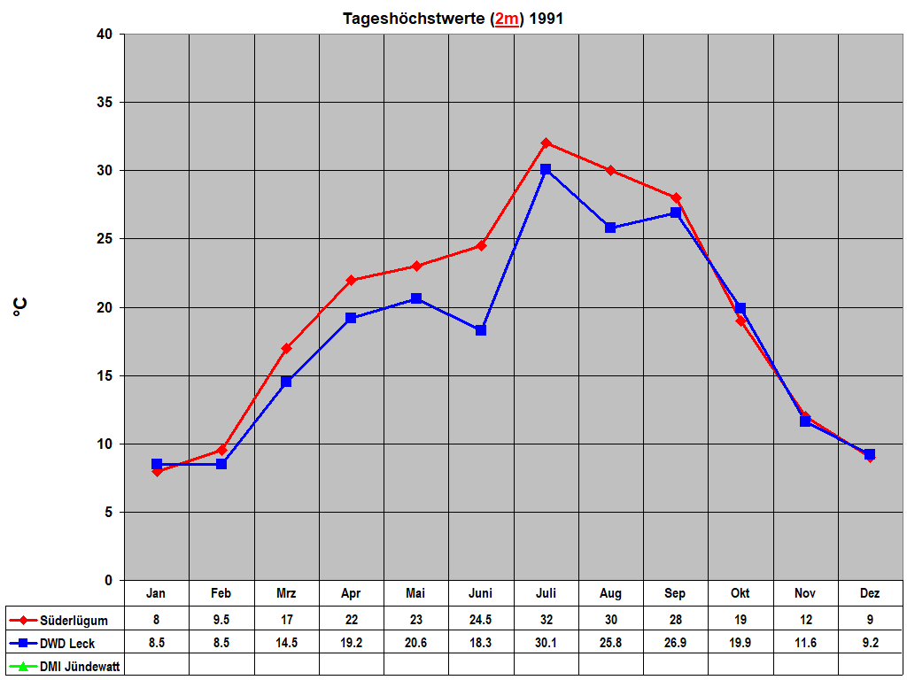 Tagesh�chstwerte (2m) 1991