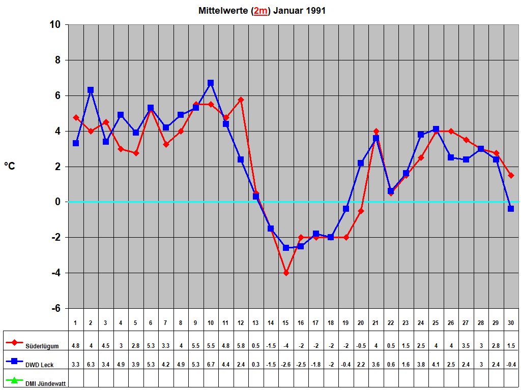 Mittelwerte (2m) Januar 1991