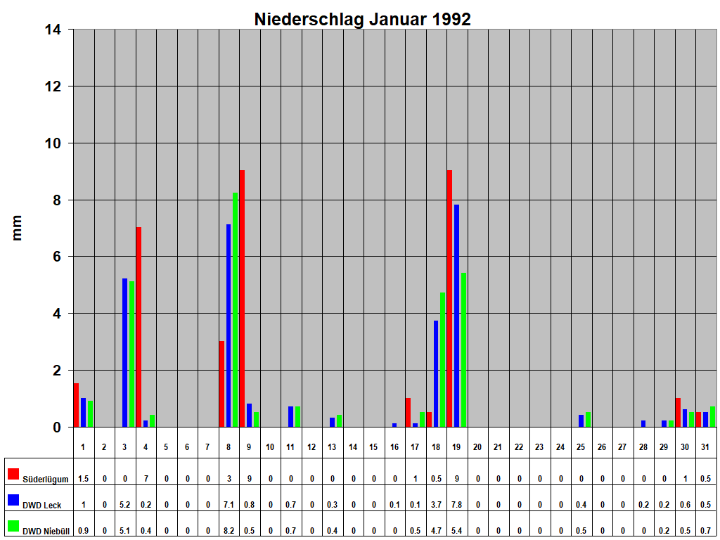 Niederschlag Januar 1992
