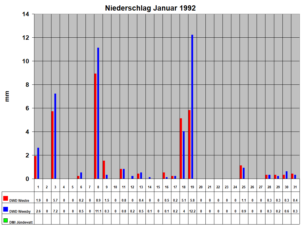Niederschlag Januar 1992