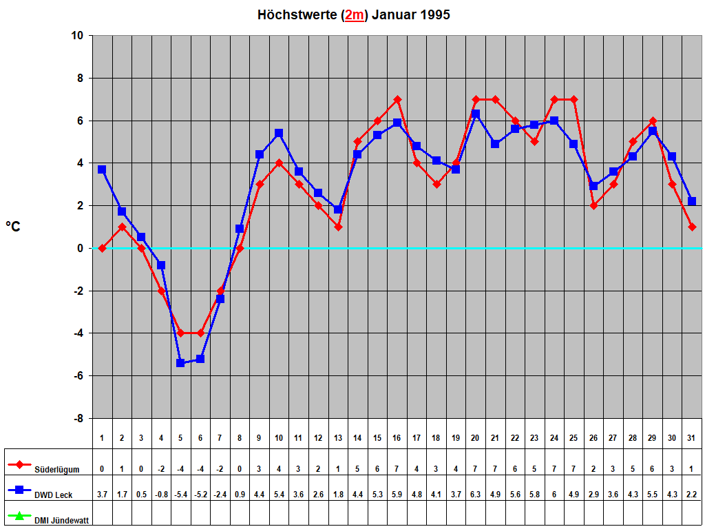 H�chstwerte (2m) Januar 1995