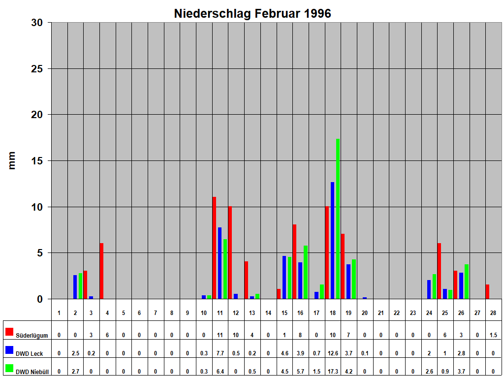 Niederschlag Februar 1996