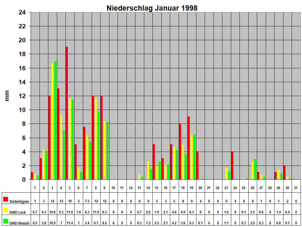Niederschlag Januar 1998