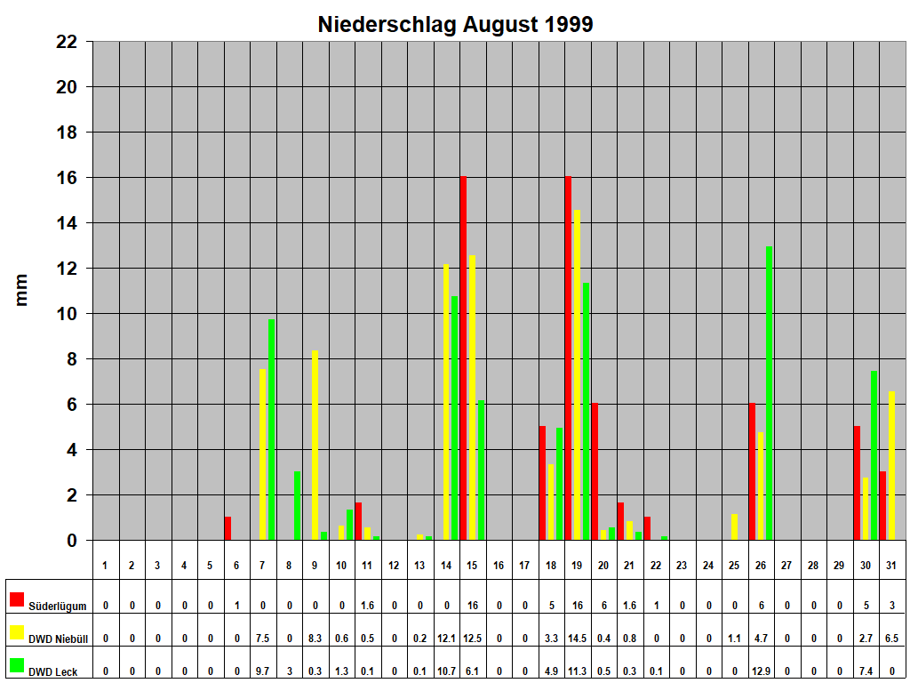 Niederschlag August 1999