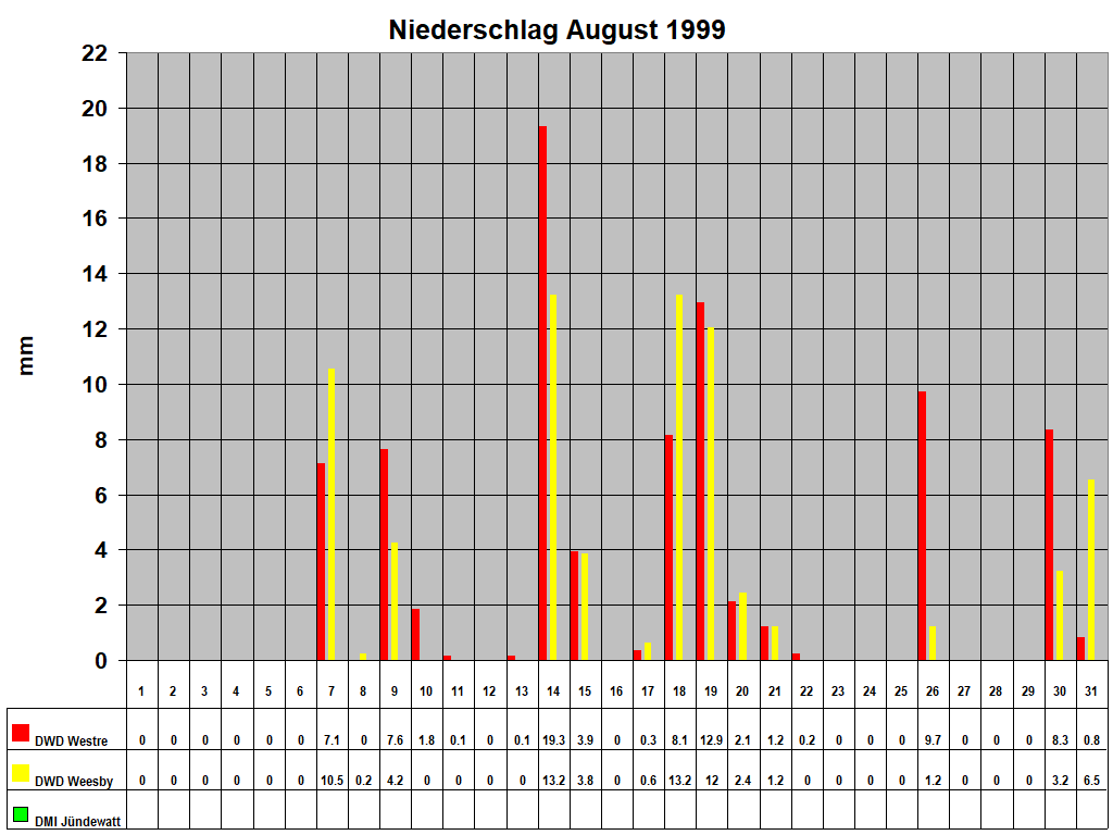 Niederschlag August 1999