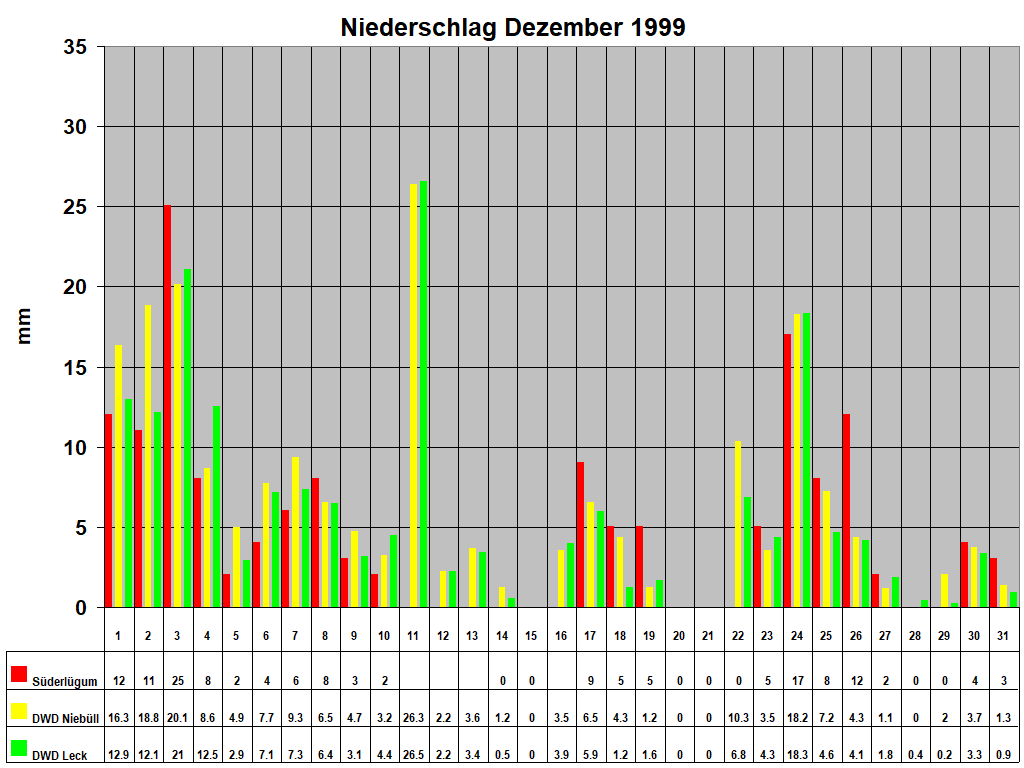 Niederschlag Dezember 1999