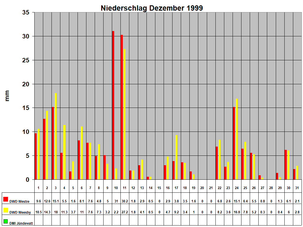 Niederschlag Dezember 1999