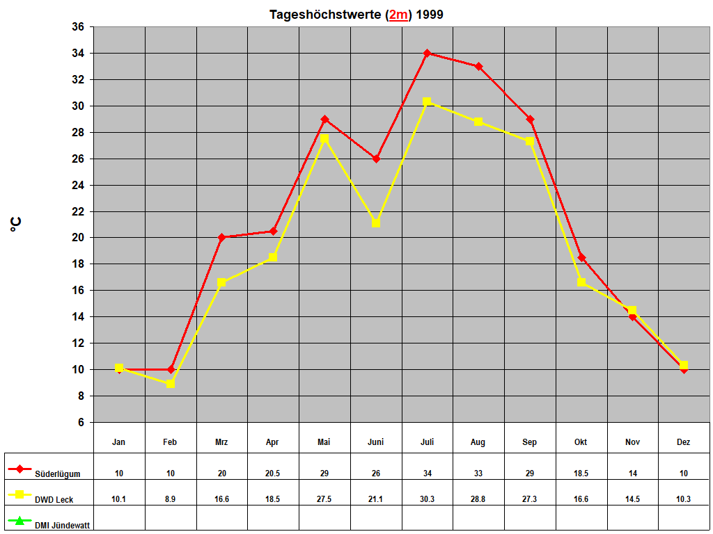 Tageshchstwerte (2m) 1999