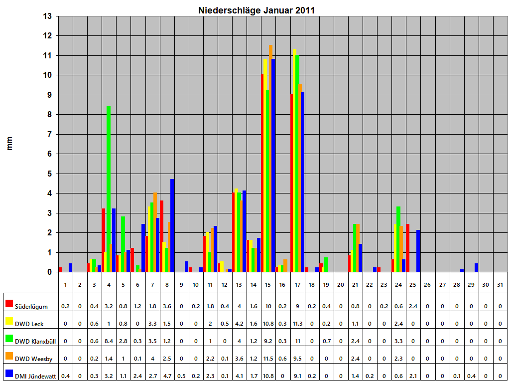 Niederschlge Januar 2011