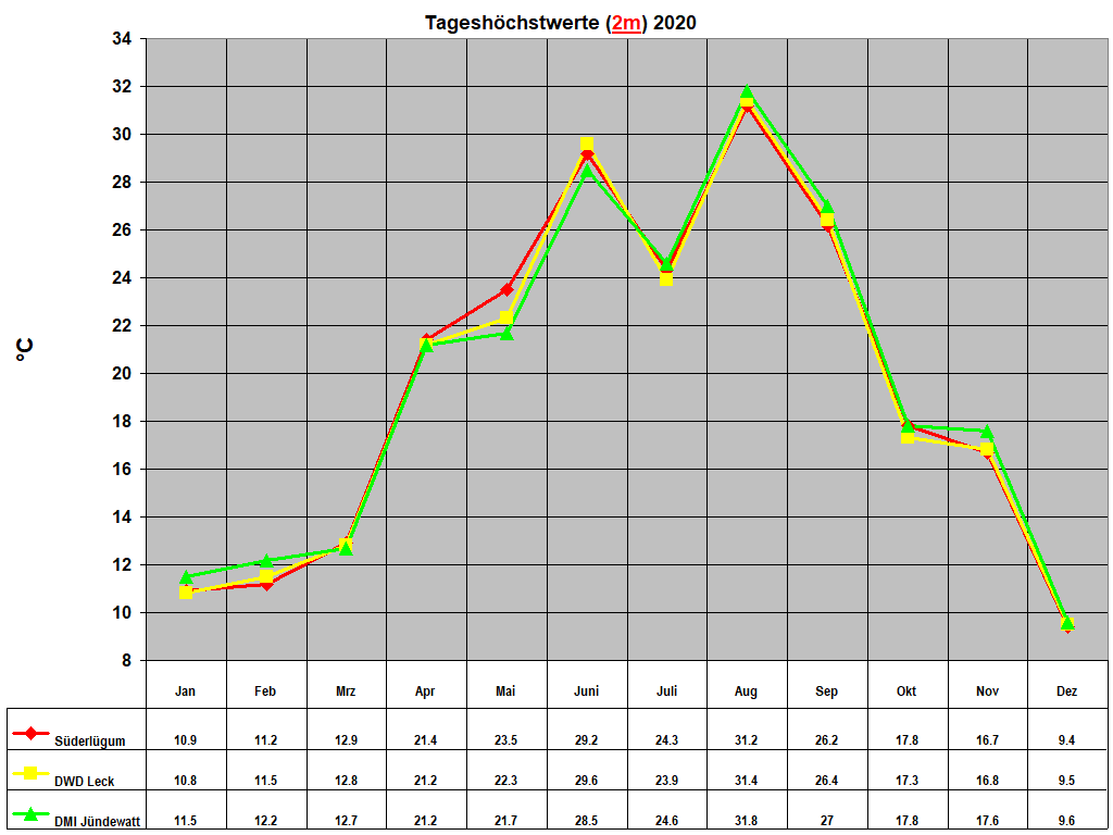 Tagesh�chstwerte (2m) 2020