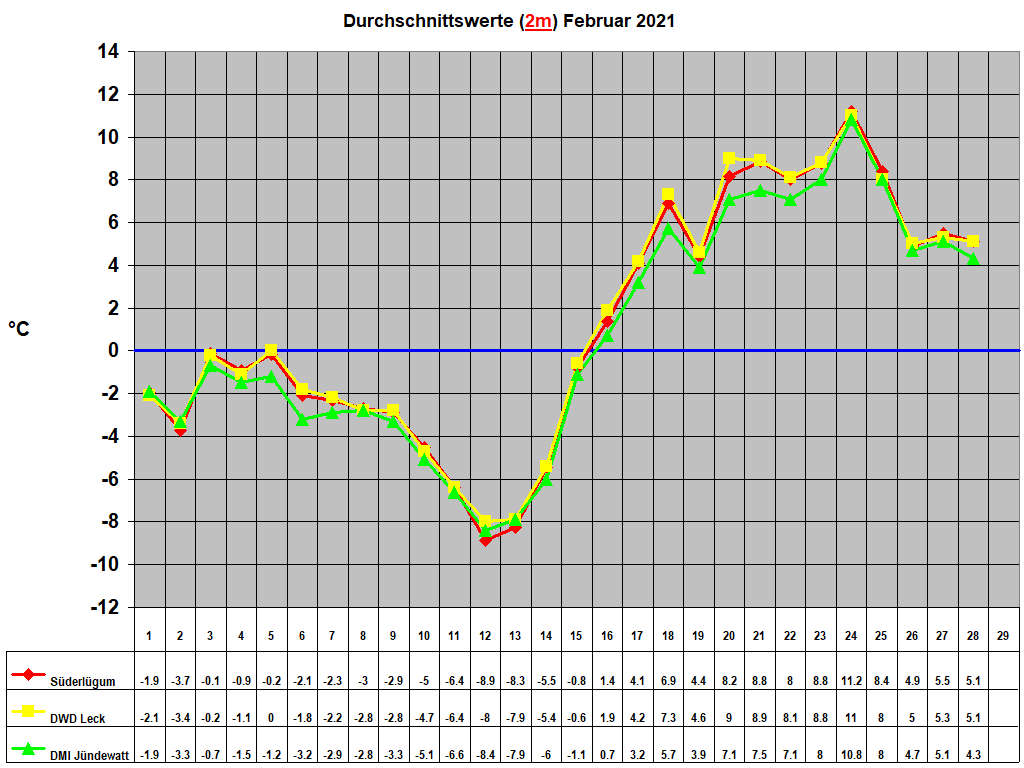 Durchschnittswerte (2m) Februar 2021