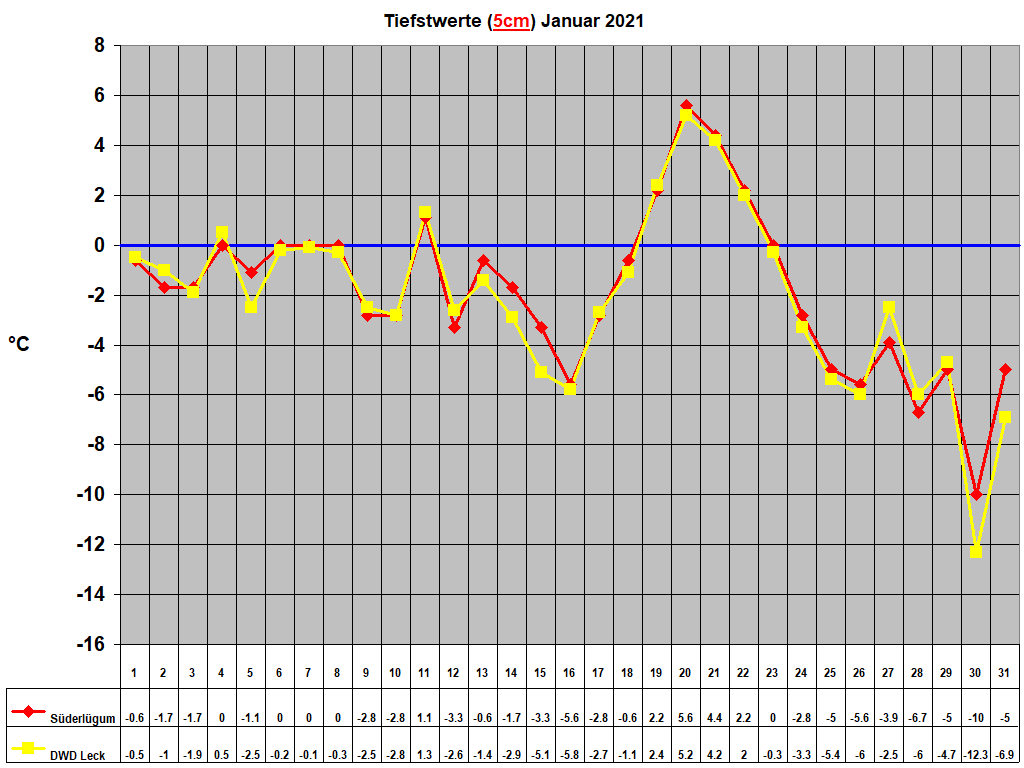 Tiefstwerte (5cm) Januar 2021